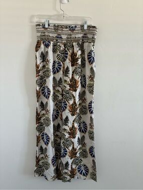 Dahui Hawaii Smocked Waist Tropical Print linen pants - White/Blue/Green/Brown